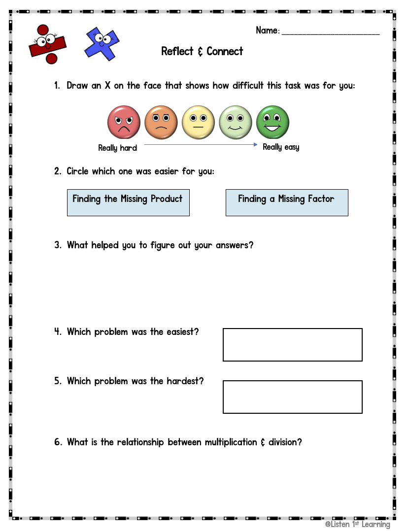 Freebie Missing Number Fact Practice-Multiplication & Division – Listen ...