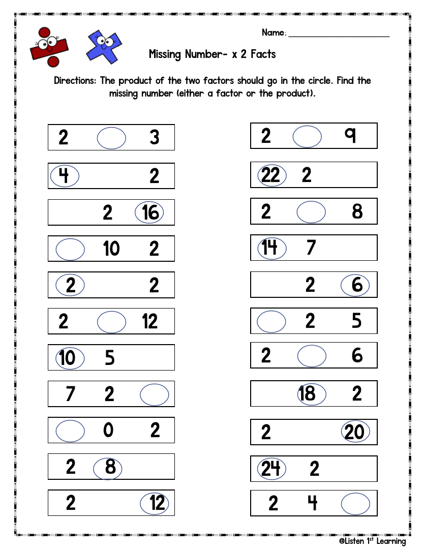 Missing Number Fact Practice-Multiplication & Division – Listen 1st ...
