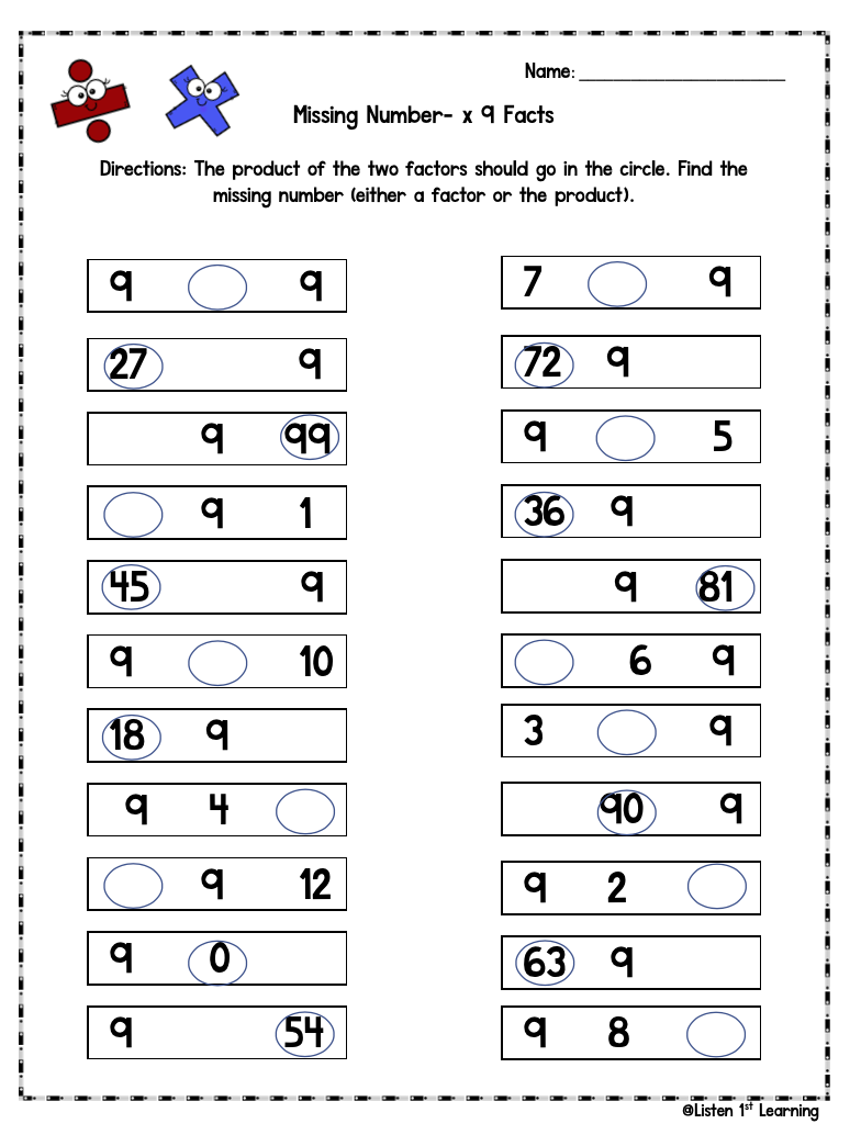 Missing Number Fact Practice-Multiplication & Division – Listen 1st ...